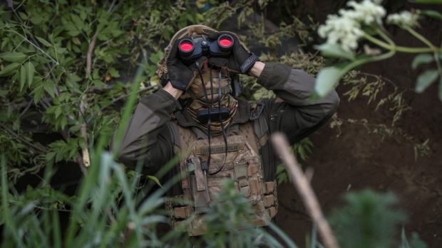 Ukrajinský voják z jednotky protiletadlové obrany na frontě