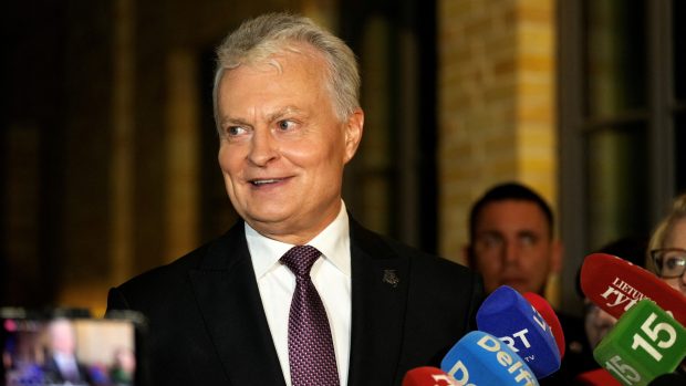 Litevský prezident Gitanas Nauséda vítězství v posledním kole prezidentských voleb ve Vilniusu, Litva 26. května 2024