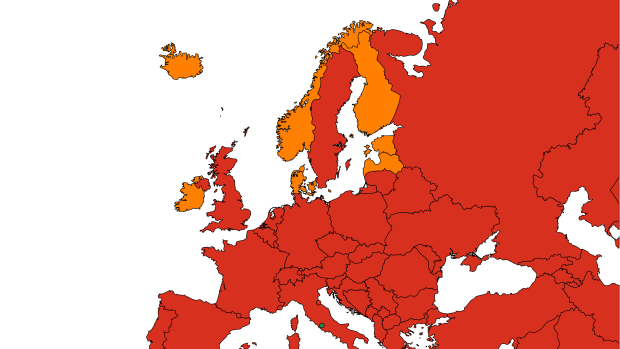 Cestovatelská mapa ministerstva zdravotnictví z pátku 20.11.