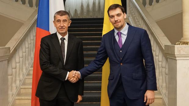 Premiér Andrej Babiš (ANO) po jednání s ukrajinským premiérem Oleksijem Hončarukem