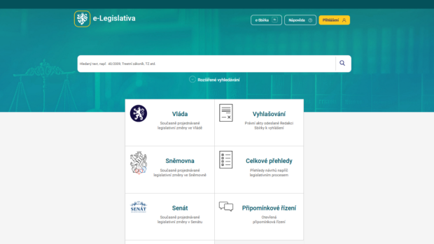 Náhled úvodní stránky systému eLegislativa