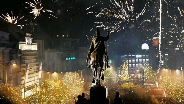 Novoroční oslavy v Praze na Václavském náměstí