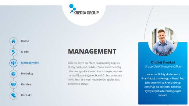 Ondřej Šmakal na webových stránkách společnosti Kredia Group, kterou podle anglického obchodního rejstříku v roce 2017 zakládal