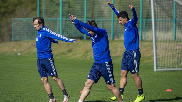 Trénink fotbalistů Mladé Boleslavi před restartem nejvyšší soutěže