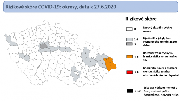 Mapa rizikového skóre k 27. červnu 2020