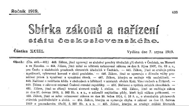 Sbírka zákonů ročník 1919, ilustrační foto