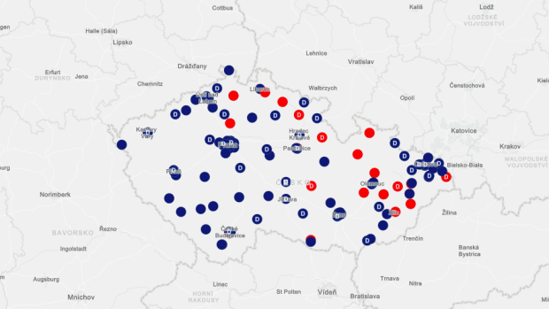 Mapa odběrových míst v Česku