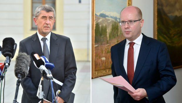 Ministr financí Andrej Babiš a premiér Bohuslav Sobotka