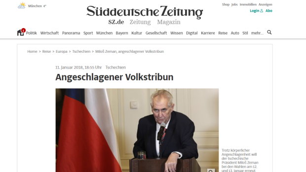 Porážka Miloše Zemana v prezidentských volbách by byla dobrým dnem pro Česko i Evropu, je přesvědčen německý deník Süddeutsche Zeitung