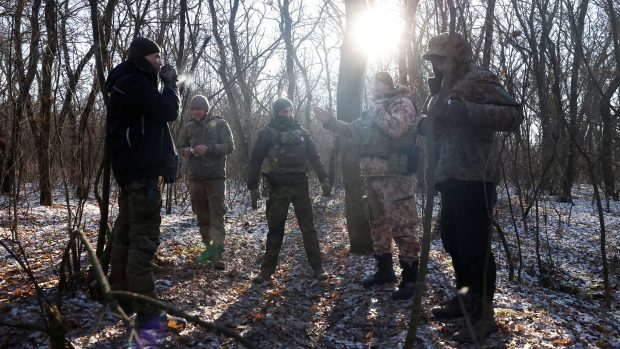 Ukrajinští vojáci poblíž Soledaru