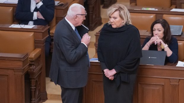 Alena Schillerová a Jaroslav Faltýnek (oba hnutí ANO) ve Sněmovně