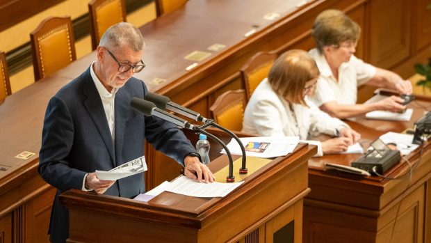 Andrej Babiš (hnutí ANO) na mimořádné schůzi Sněmovny
