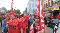 Demonstrace odborářů v Bruselu
