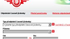 Internetový formulář na dobíjení Pardubické karty