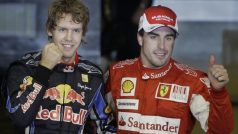 Sebastian Vettel (vlevo) a Fernando Alonso svedou bitvu i titul mistra světa