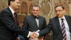 zleva: Boris Šťastný, Bohuslav Svoboda a Rudolf Blažek