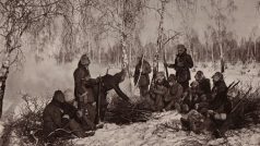 Hlídka československých legionářů v zimě v ruském lese