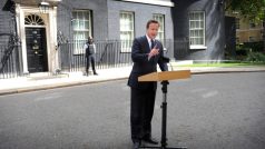 David Cameron mluví před svým sídlem v Downing Street 10 o bezpečnostních opatřeních.