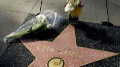 Fanoušci pokládají květiny k hvězdě soulové a rythm and bluesové zpěvačky Etty James na hollywoodském chodníku slávy