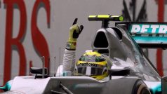 Mercedes Formula One driver Nico Rosberg  of Germany  celebrates winning the Chinese F1 Grand Prix at Shanghai  International circuit