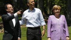Prezidenti François Hollande, Barack Obama a kancléřka Angela Merkelová na summitu G8
