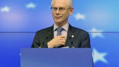 Předseda Evropské rady Herman Van Rompuy na tiskové konferenci po neformálním summitu EU