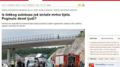 Havarovaný český autobus na chorvatské dálnici A1