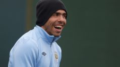 Útočník Manchesteru City Carlos Tevez během tréninkku před zápasem s Realem Madrid