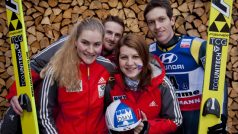 Čeští reprezentanti ve skoku na lyžích (zleva) Michaela Doležalová, Jalub Janda, Vladěna Pustková a Jan Matura