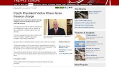 Článek o žalobě na Klause pro velezradu na zpravodajském portálu BBC