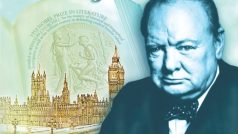 Návrh pětilibrové bankovky s portrétem Winstona Churchilla