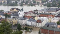 Pohled na zatopené město Pasov v Německu