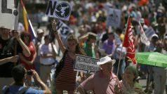 Protesty odborářů v Madridu
