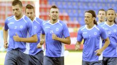 Fotbalisté Željezničaru Sarajevo během tréninku před utkáním s Plzní