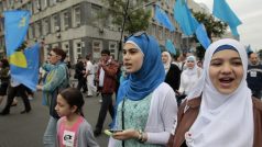 Demonstrace krymských Tatarů v Kyjevě