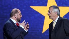 Volby do Evropského parlamentu. Zleva: Martin Schulz a Jean-Claude Juncker
