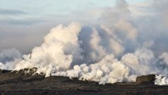 Pára a kouř stoupá z vulkanického systému Bárdarbunga
