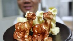 Čokoládové kozy přichystal na oslavy nového lunárního roku kuchař v jednom z hotelů v Pekingu