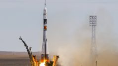 Kosmická loď Sojuz při svém startu z Bajkonuru