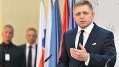 Premiér Robert Fico na tiskové konferenci po jednání visegrádské čtyřky