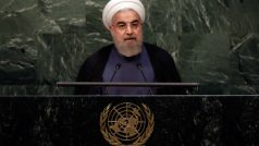 Íránský prezident Hasan Rúhání při projevu na Valném shromáždění OSN