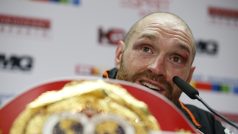 Tyson Fury na tiskové konferenci po svém vítězství nad Vladimirem Kličkem