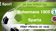 25. kolo SYNOT ligy: Bohemians 1905 - Sparta