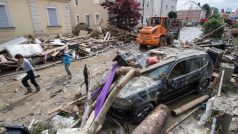 Škody po povodních v bavorské vesnici Simbach am Inn, východně od Mnichova