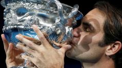 Roger Federer s trofejí pro vítěze Australian Open