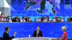 Vladimir Putin v televizní online show s názvem Přímá linka