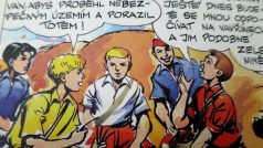 Jindřich Hojer v komiksu jako blonďatý chlapec v bílé košili