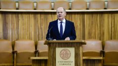 Německý kancléř Olaf Scholz vystoupil s přednáškou na Univerzitě Karlově