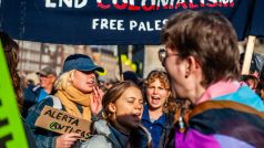 Švédská aktivistka Greta Thunbergová během demonstrace v Amsterdamu