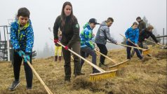 Někteří žáci na Vrchlabsku vzali místo učebnic do rukou hrábě a vyrazili na krkonošské louky